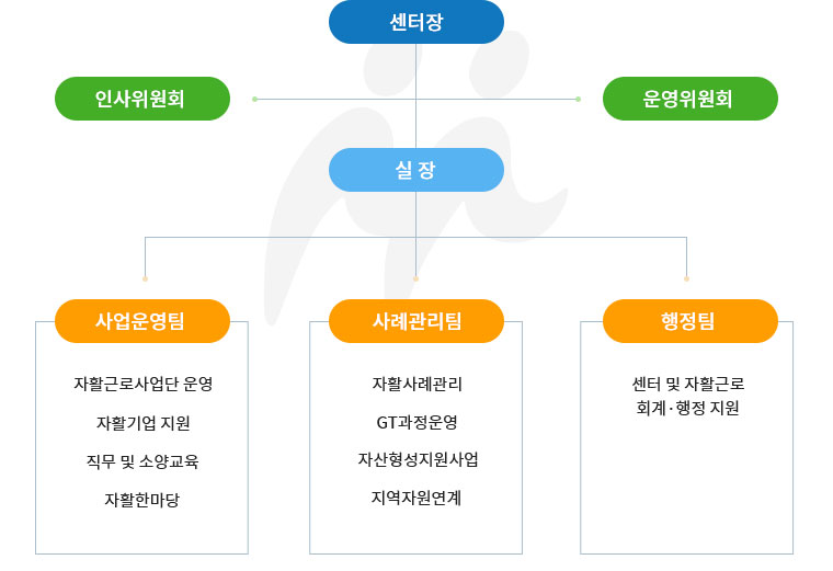 센터장 인사위원회 운영위원회 실장 사업운영팀 사례관리팀 행정팀